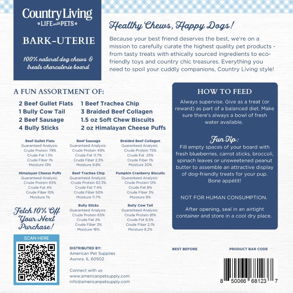 Country Living Bark-Uterie Board – Charcuterie-Inspired Natural Dog Treats Variety | Single-Ingredient, High-Protein, Grain-Free | All Breeds & Sizes