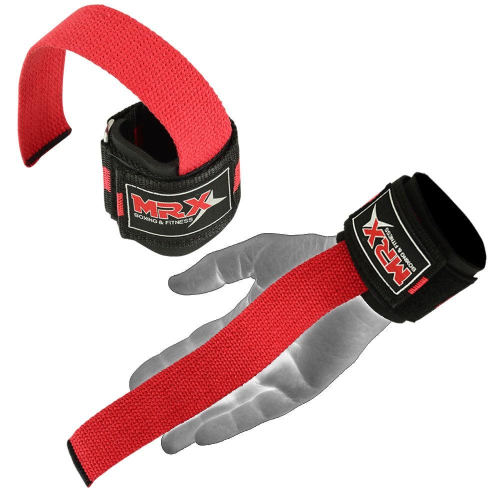 MRX Weight Lifting Bar Straps With Wrist Support Wraps Heavy Duty Bodybuilding Workout Gym Padded Strap Pair - Triathlete Store