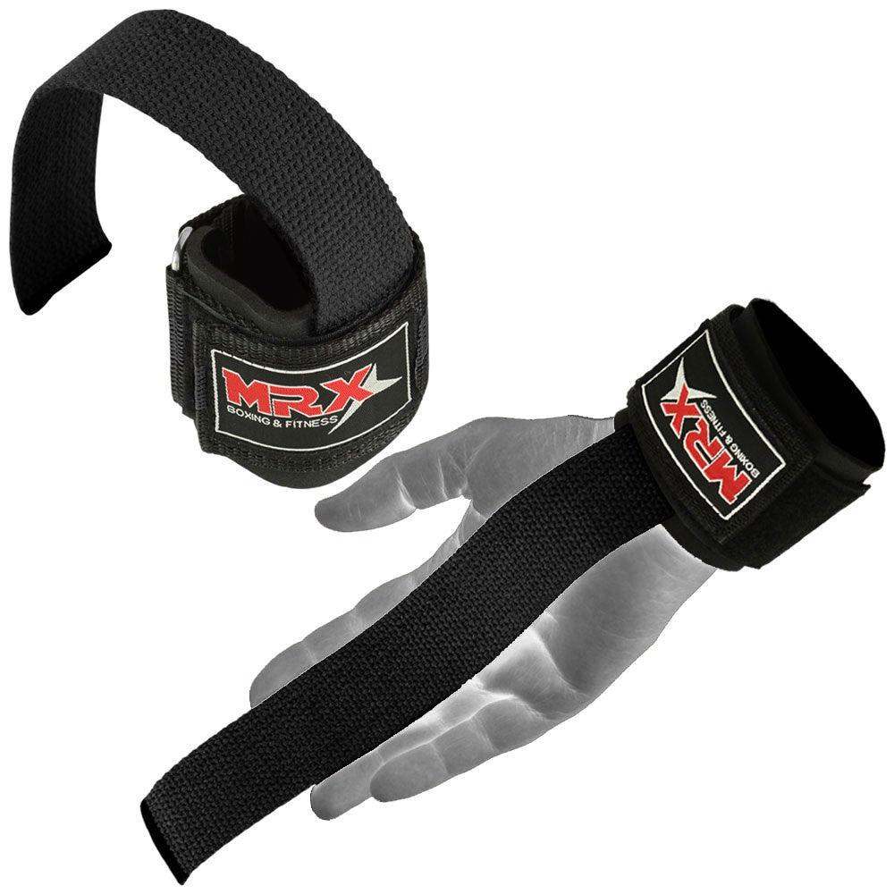 MRX Weight Lifting Bar Straps With Wrist Support Wraps Heavy Duty Bodybuilding Workout Gym Padded Strap Pair - Triathlete Store