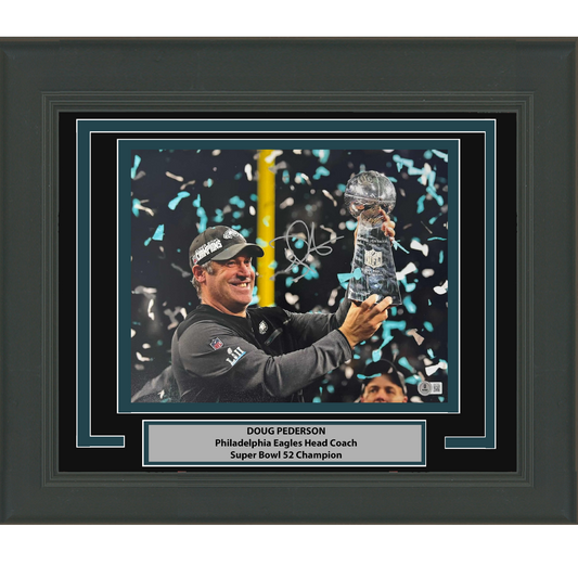 Framed Autographed/Signed Doug Pederson Philadelphia Eagles Super Bowl LII 52 Champions 11x14 Football Photo Beckett BAS COA