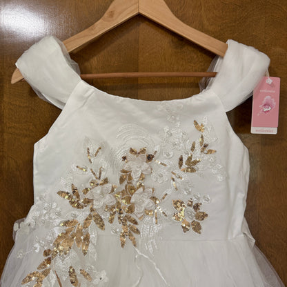 White Gold Sequin Flower Girl Party Gown Size 12/14