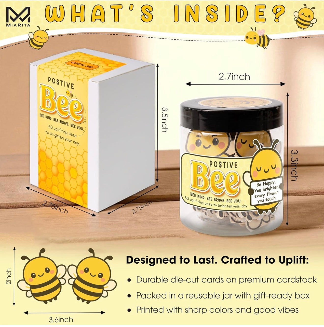 MiaRita Postive Bee 60-Count Affirmation Card Jar