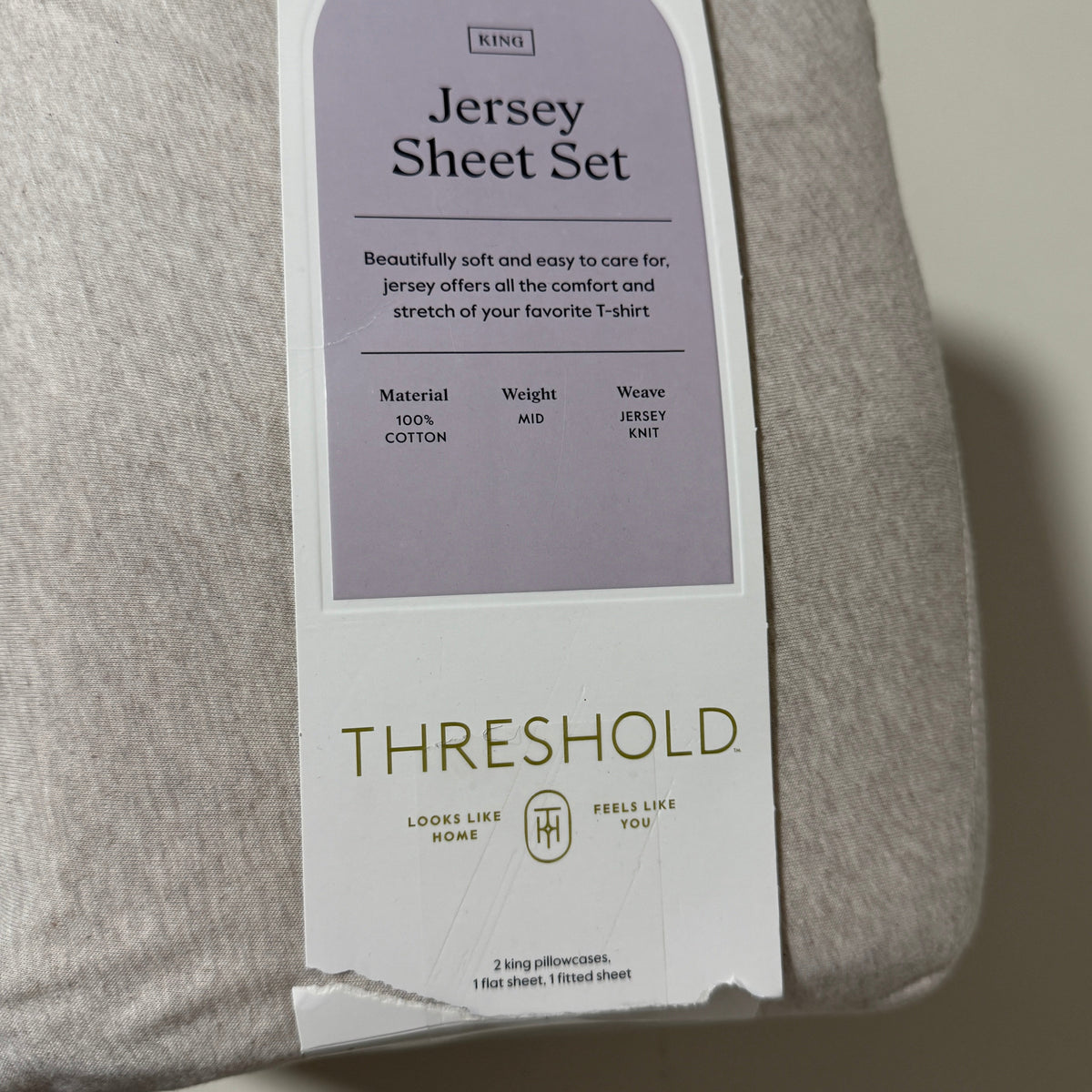 Threshold Cotton Jersey Sheet Set, King, Oatmeal Heather, 4-Piece 100% Cotton