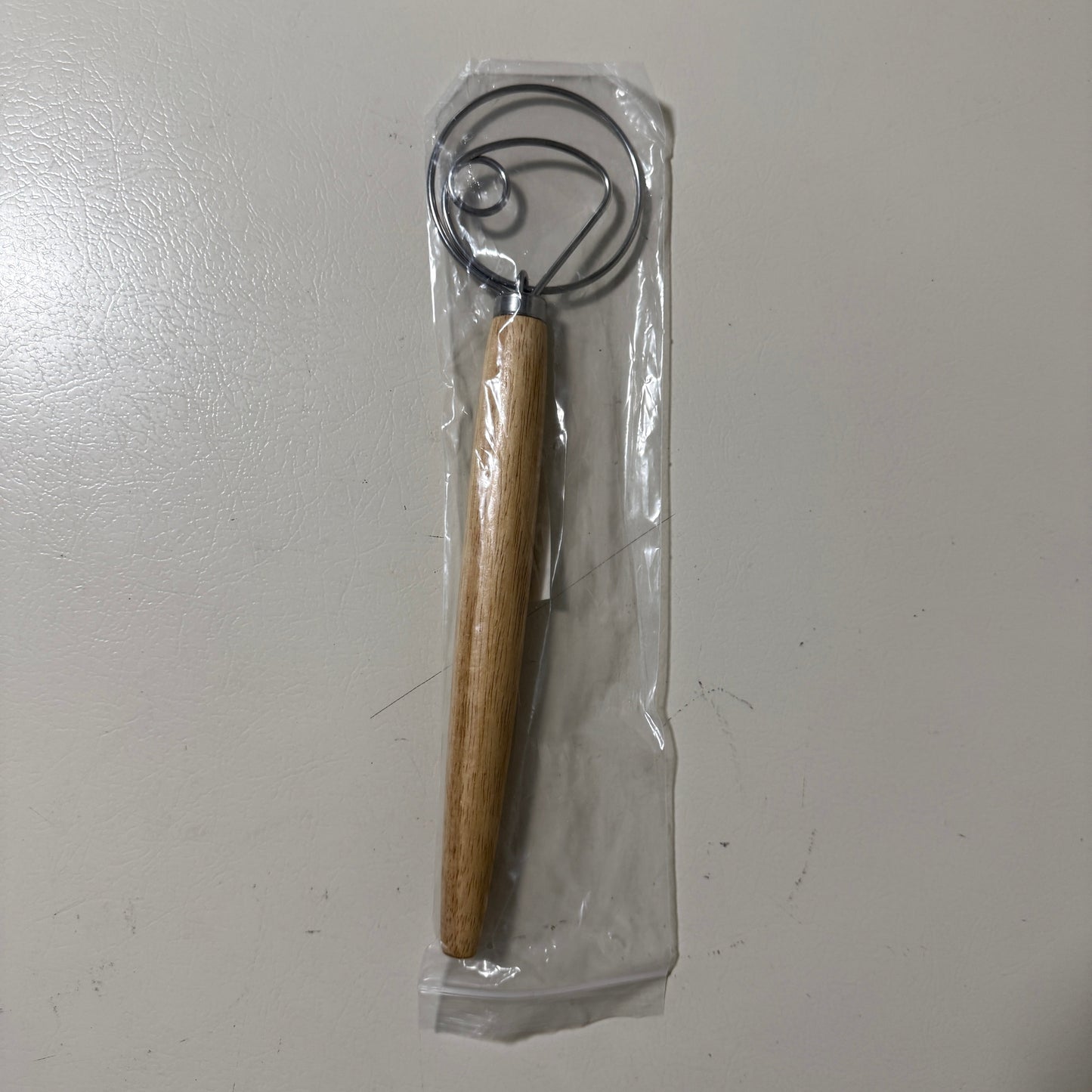 Danish Dough Whisk, 13", Stainless Steel Wire Head, Wooden Handle, Bread Mixer