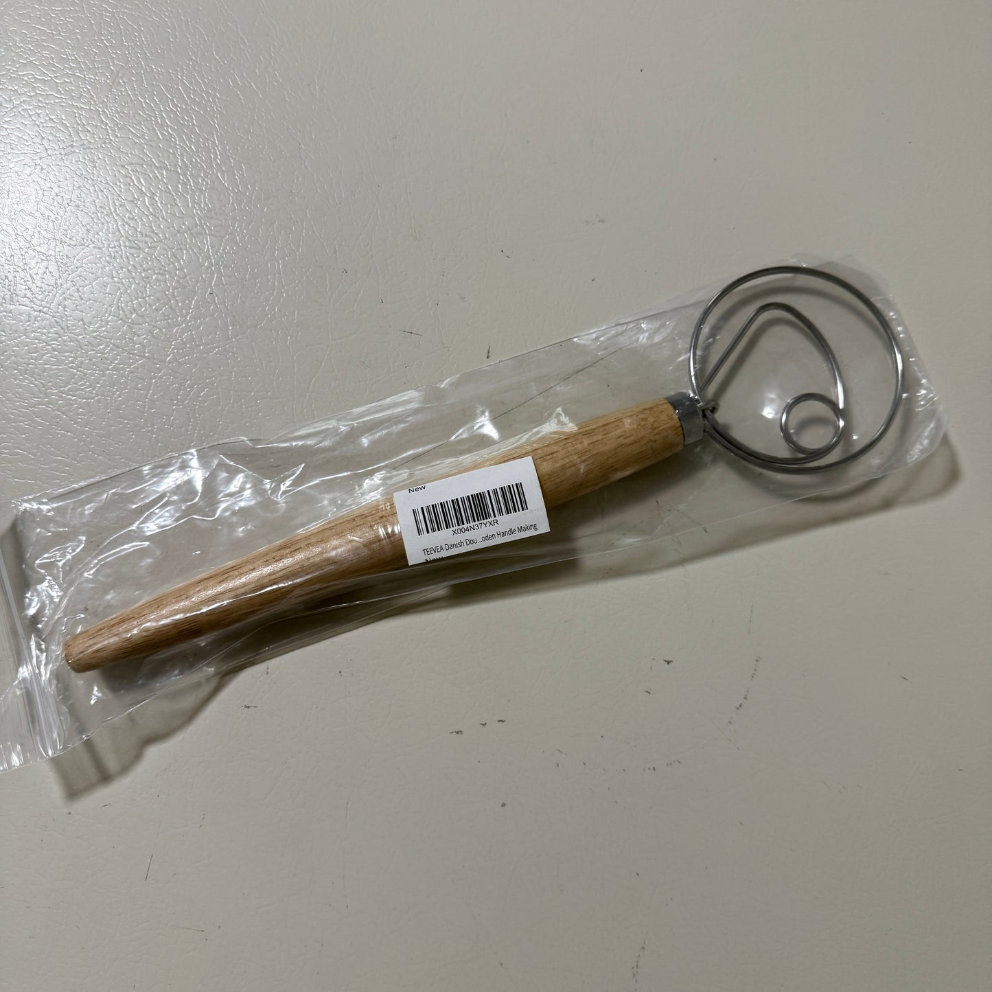 Danish Dough Whisk, 13", Stainless Steel Wire Head, Wooden Handle, Bread Mixer