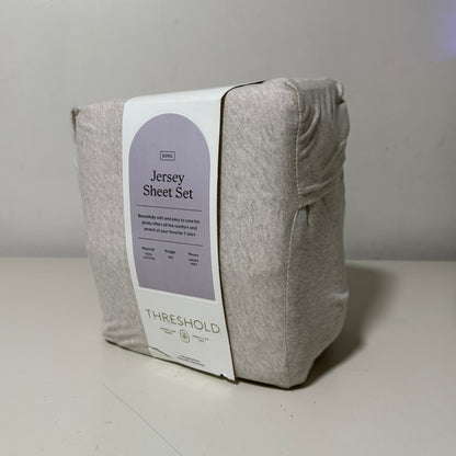 Threshold Cotton Jersey Sheet Set, King, Oatmeal Heather, 4-Piece 100% Cotton