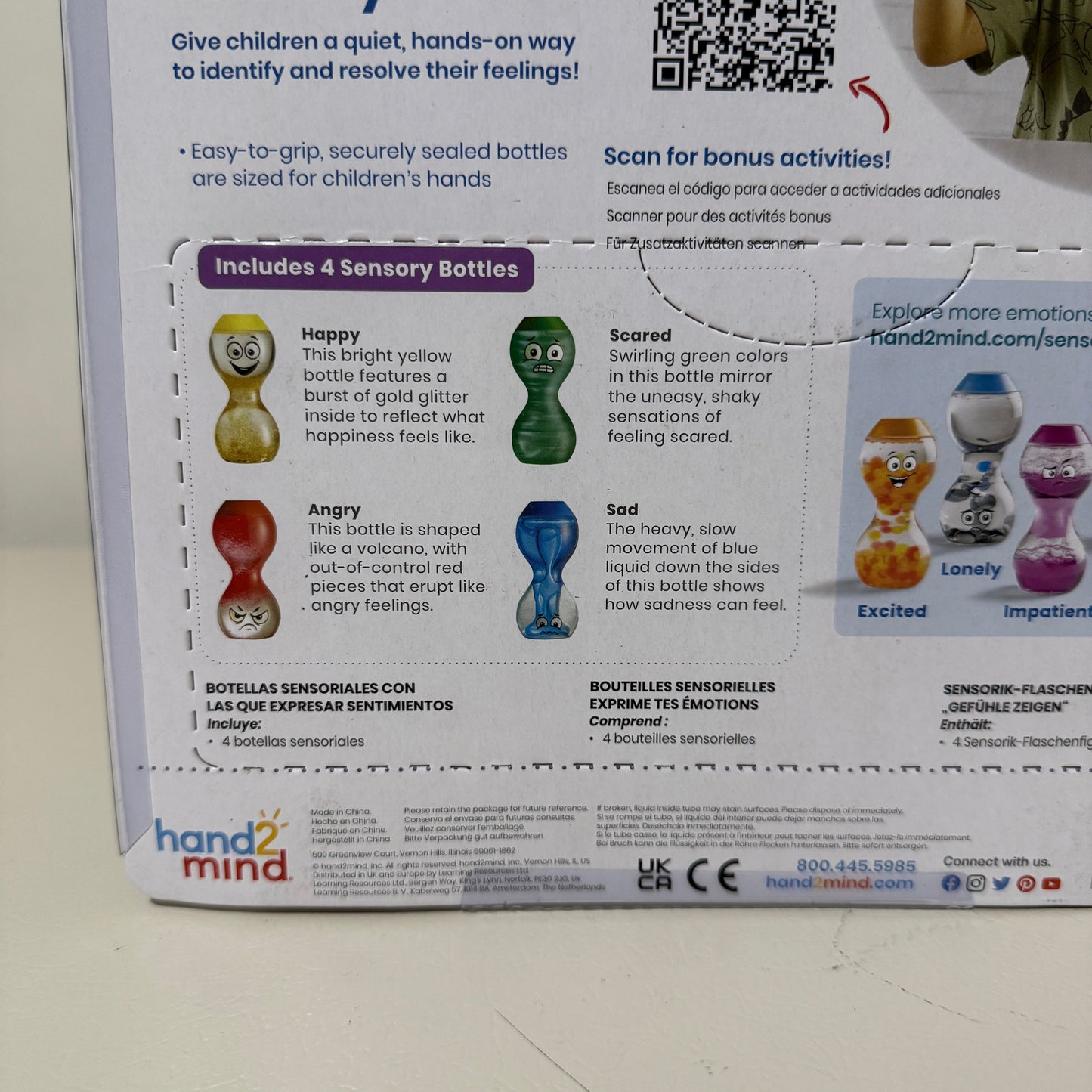 hand2mind Express Your Feelings Sensory Bottles 4-Pack, Primary Emotions, Ages 3+