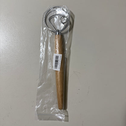 Danish Dough Whisk, 13", Stainless Steel Wire Head, Wooden Handle, Bread Mixer