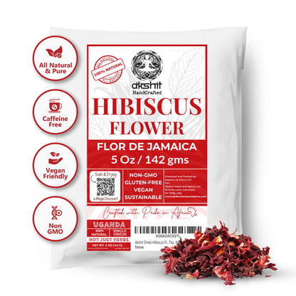 Dried Hibiscus Flowers 5oz – Loose Leaf Herbal Tea | Caffeine-Free, Non-GMO, Vegan
