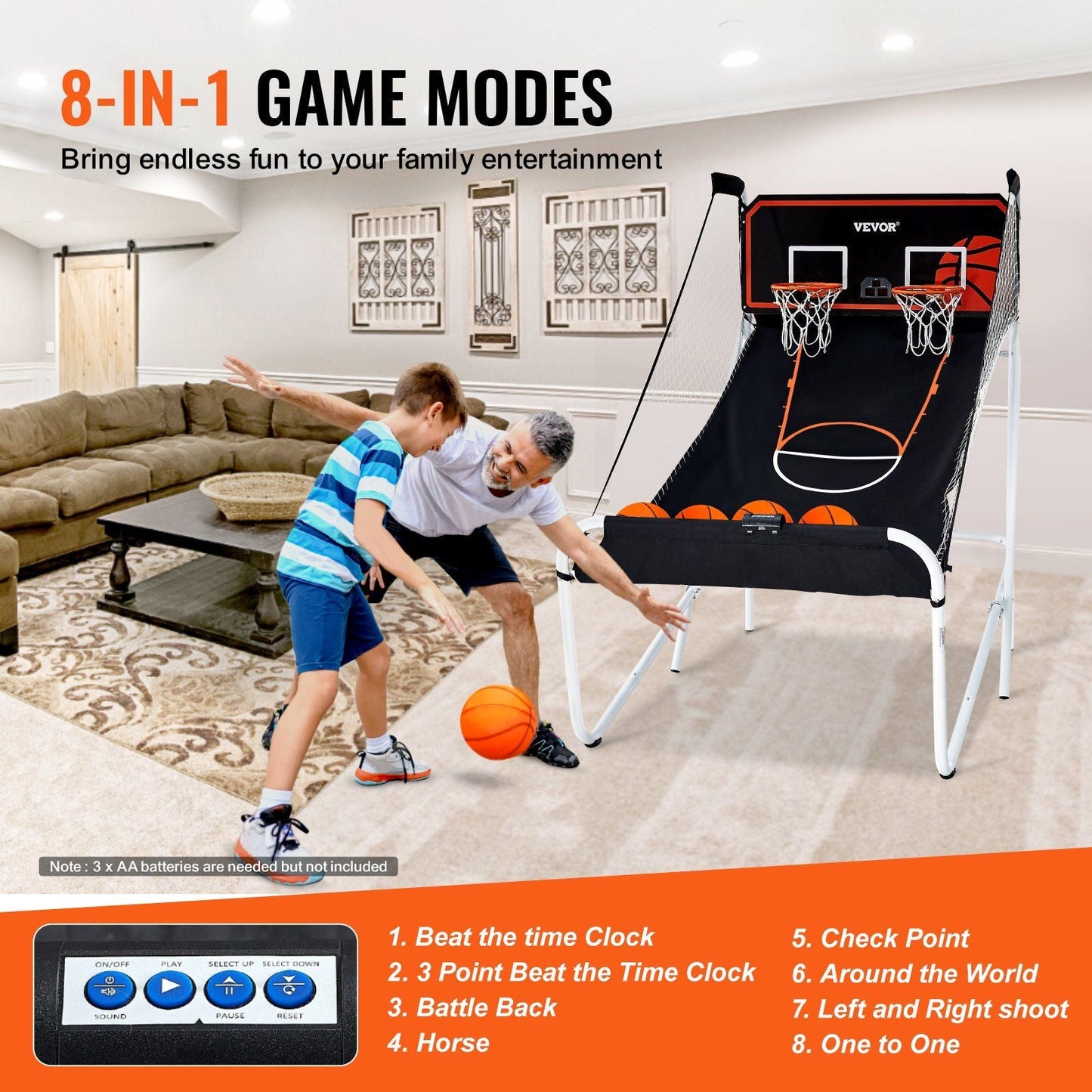 Interactive Indoor Dual Player Basketball Arcade Game with Electronic Scoreboard & Balls