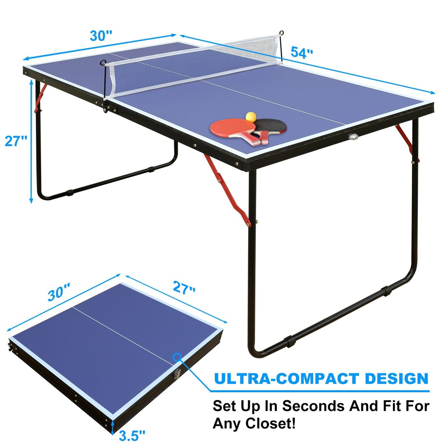 Tennis Table Foldable & Portable Ping Pong Table Set with Net and 2 Ping Pong Paddles for Indoor Outdoor Game