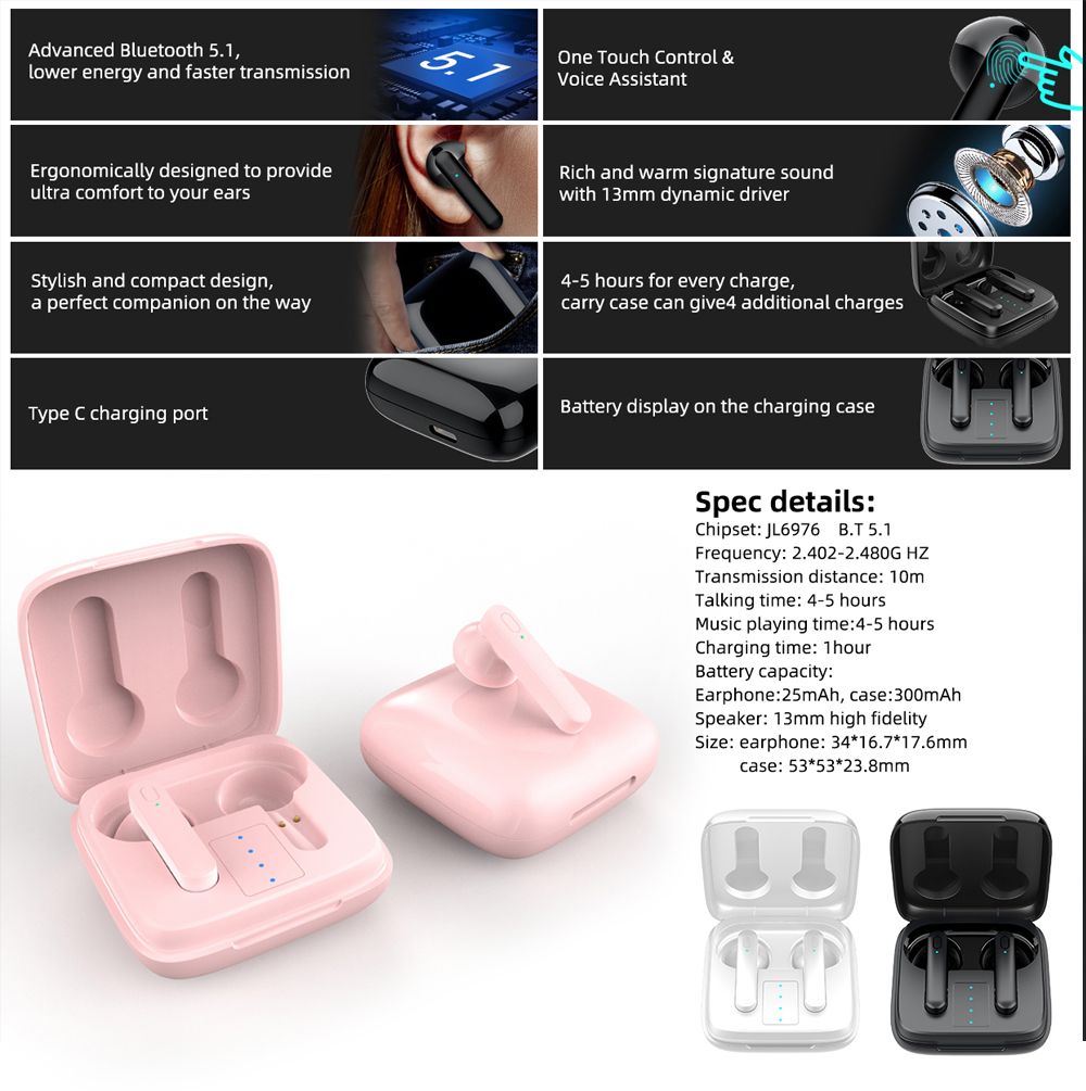 Bluetooth Earphones Y18 Wireless Earbuds Auto Pairing Touch Control LED Light Gaming Voice Calling Headphones