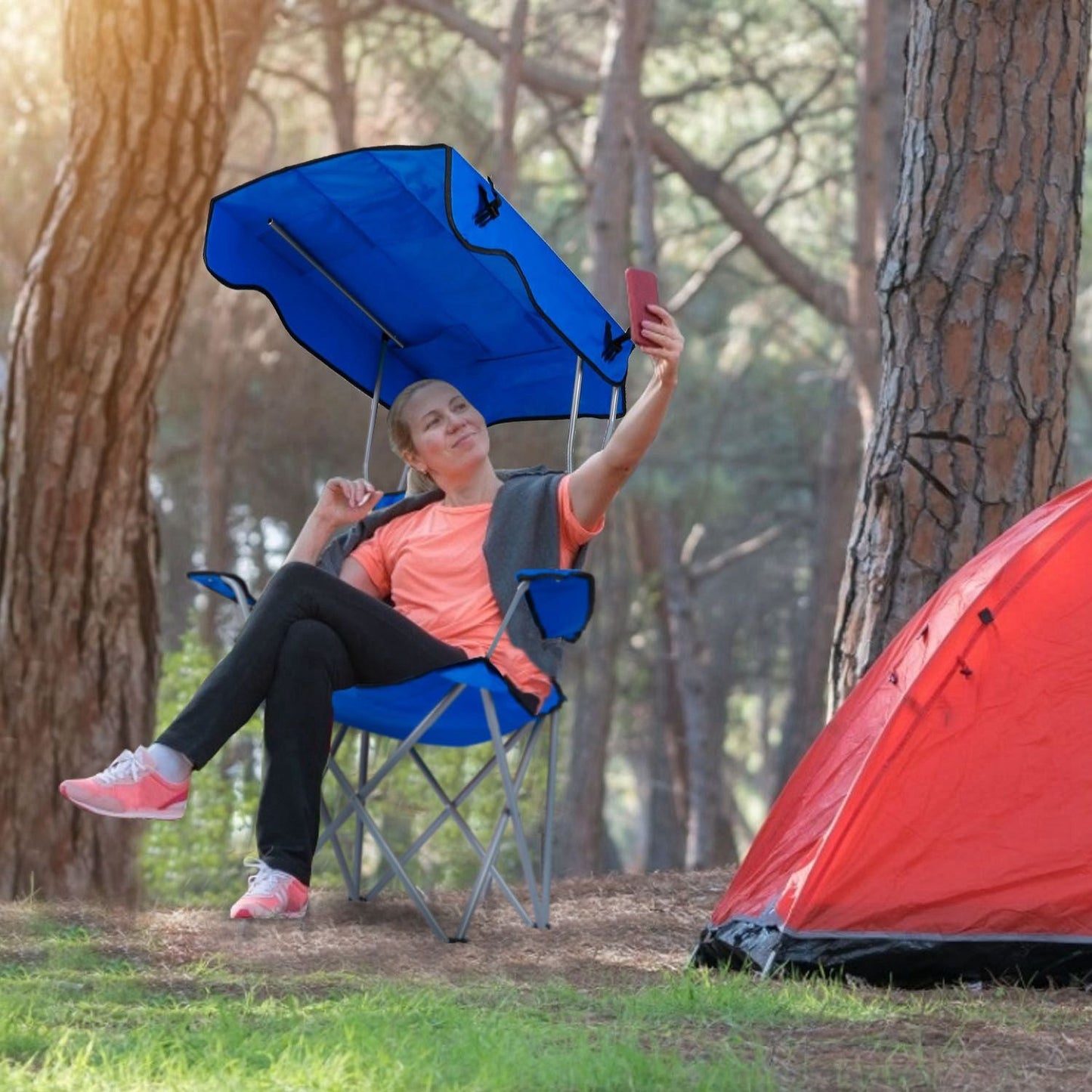 Portable Camping Chair with Adjustable Canopy - Lightweight Folding Design for Sunshade