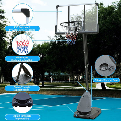 Versatile Portable Basketball Hoop - Height Adjustable 7.5 to 10ft with 44 Inch Backboard and Stable Base