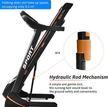 330LBS Folding peloton Treadmill Aerobic Training 14.8KM/h Running Fitness LCD Display 5in 3.5HP motor, Medium Treadmill Home / Office adult men and women