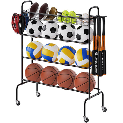 Rolling 4-Layer Basketball Rack with Wheels - Versatile Sports Equipment Holder