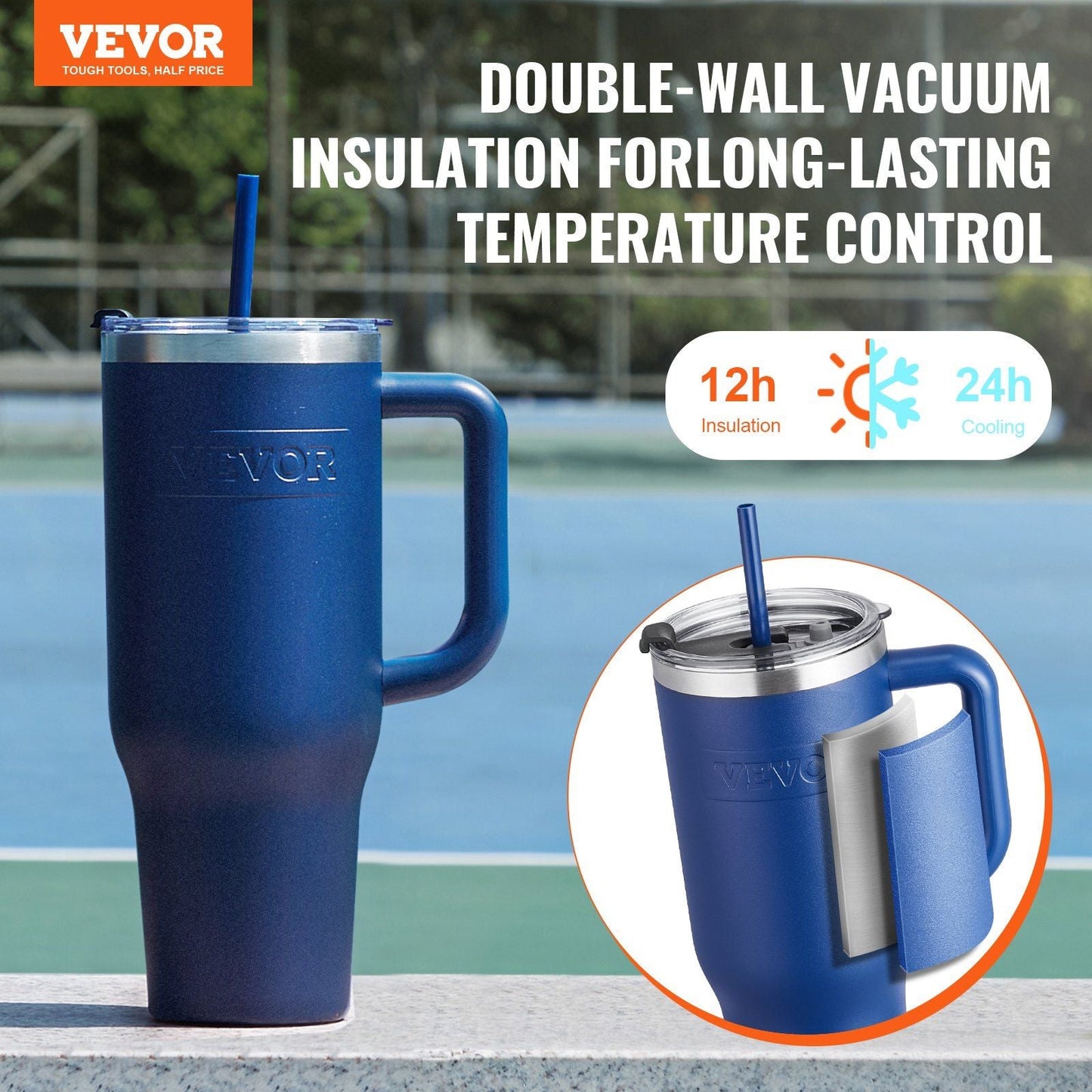 40 oz rambler Insulated tumbler Stainless Steel Coffee Cup Handheld Blue