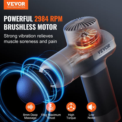 Massage Gun Deep Tissue, Percussion Muscle Massager for Athletes - with 5 Speed Levels & 6 Massage Heads, 7.4V 2500mAh Batteries, Handheld Electric Massage Gun for Pain Relief, Muscle Relaxation