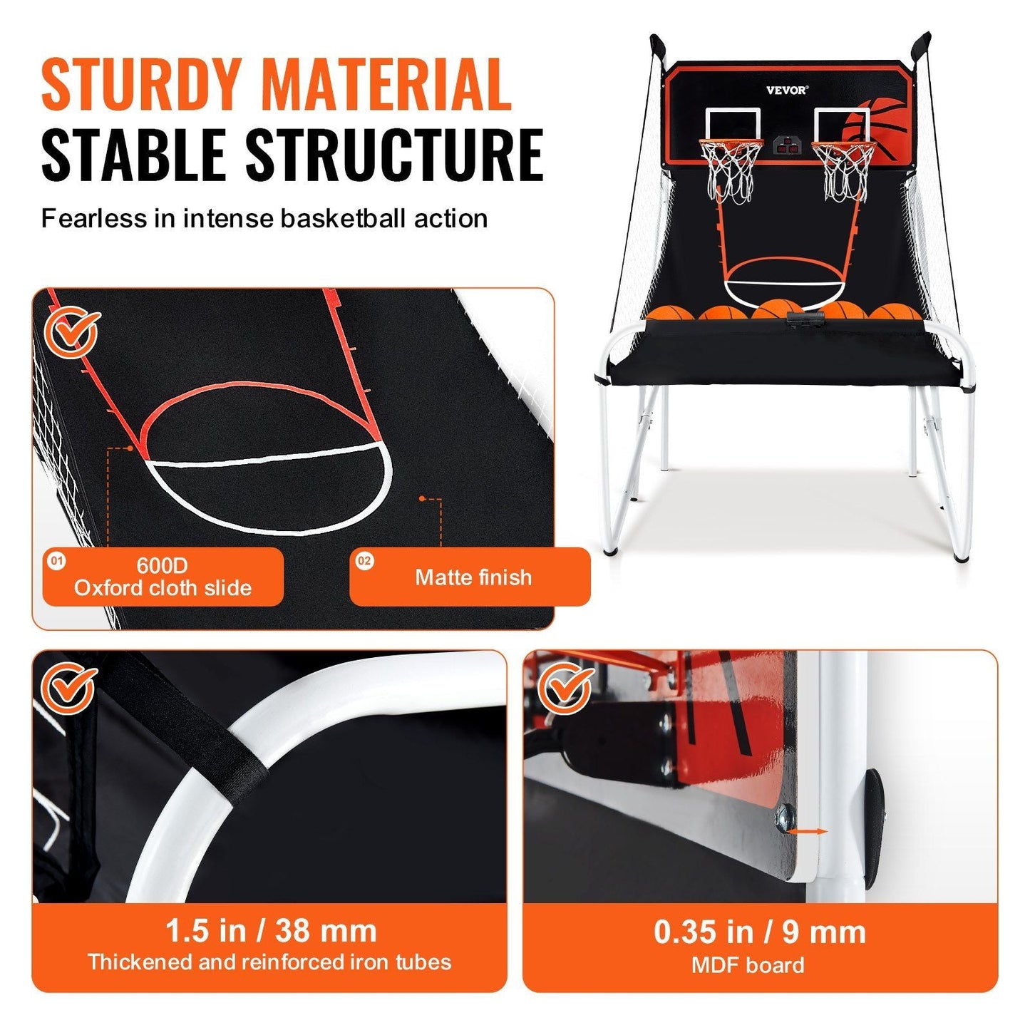 Interactive Indoor Dual Player Basketball Arcade Game with Electronic Scoreboard & Balls