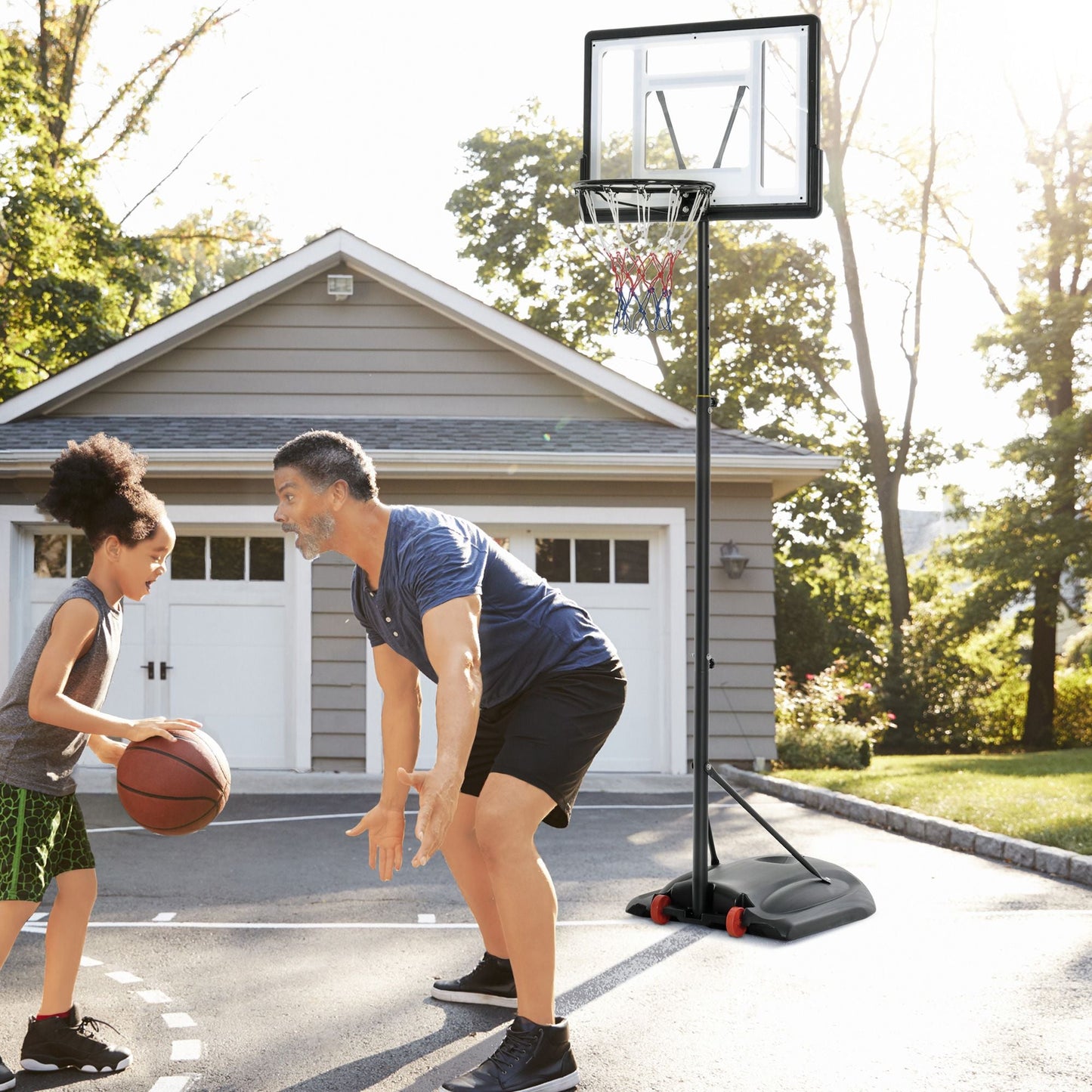 Soozier Freestanding Basketball Hoop Stand 5.5ft-7.5ft Adjustable Transparent Backboard with Wheels for Teens