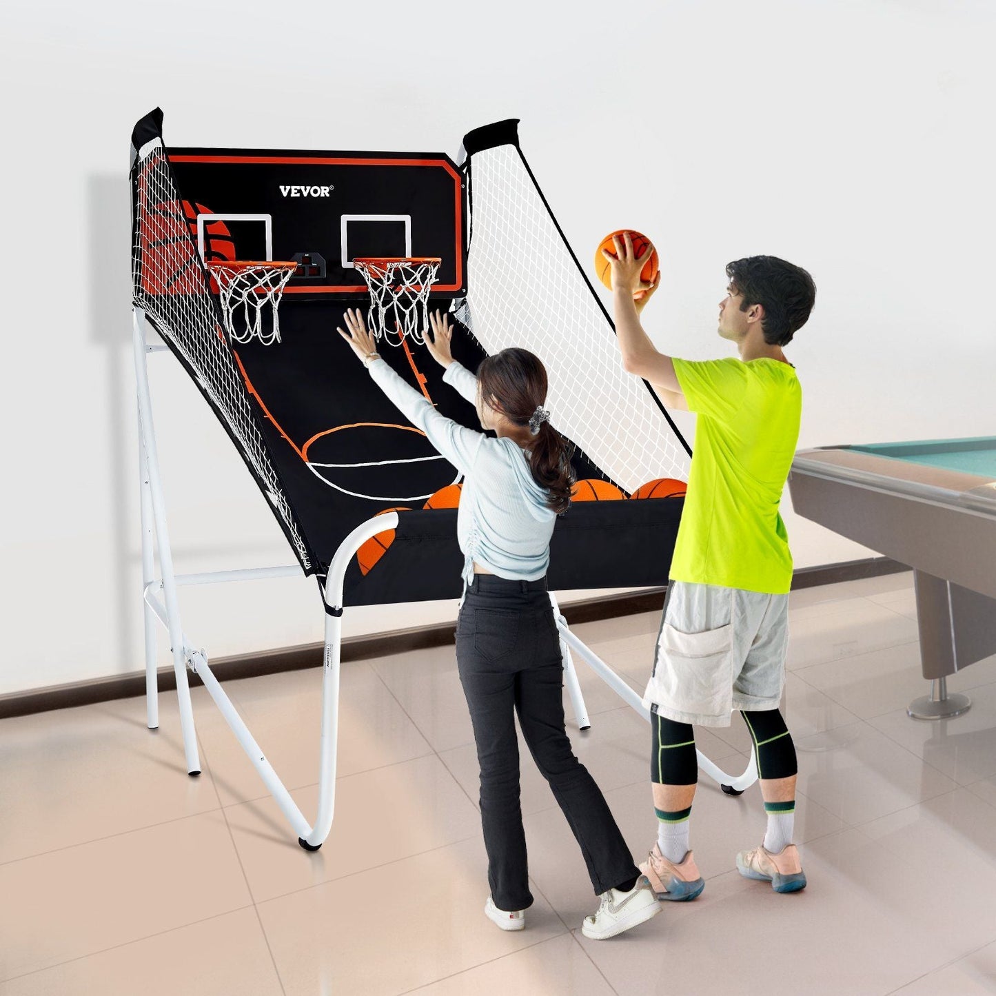 Interactive Indoor Dual Player Basketball Arcade Game with Electronic Scoreboard & Balls