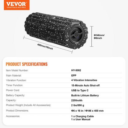 Vibrating Foam Roller 4 Intensities Rechargeable Electric EPP Foam Roller