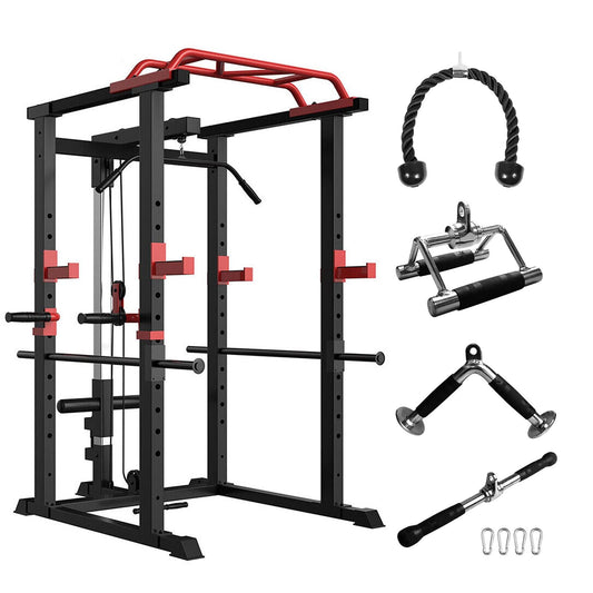 1000Lbs Capacity Multi-functional Power Cage, Home Adjustable Pullup Squat Rack Comprehensive Fitness power Rack