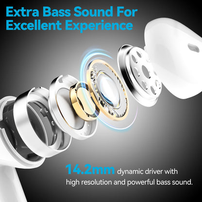 TWS Wireless Earbuds 5.0, 14.2mm HIFI Speaker Super mini design Touch Control in-Ear Headphones with Noise Reduction, Hi-Fi Stereo Audio, 15hours Type-C Quick Charging Case Waterproof