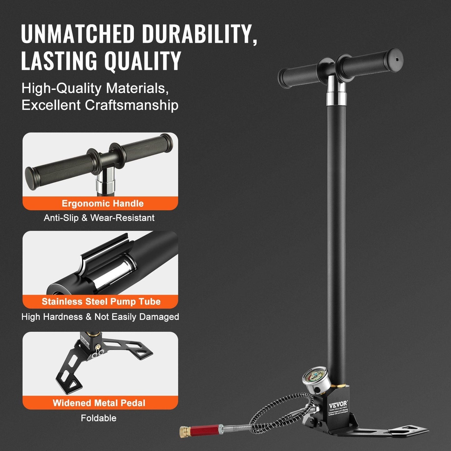 High Pressure PCP Hand Pump - 4500 PSI with Moisture Filter & Pressure Gauge for Airguns & Paintball