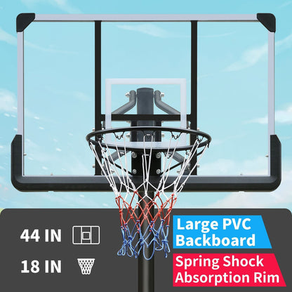 Versatile Portable Basketball Hoop - Height Adjustable 7.5 to 10ft with 44 Inch Backboard and Stable Base
