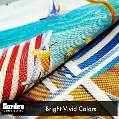 Combo Pack Garden Flag Stand Black 36x16 Inch & Garden Flag Beach Summer with Chairs Umbrella 12x18 Inch