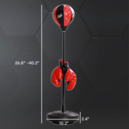 Qaba Punching Bag for Kids, Kids Punching Bag with Stand for 5-10 Years Old, Height Adjustable Kids Boxing Bag with Boxing Gloves, Kids Boxing Set for Boys & Girls, Red
