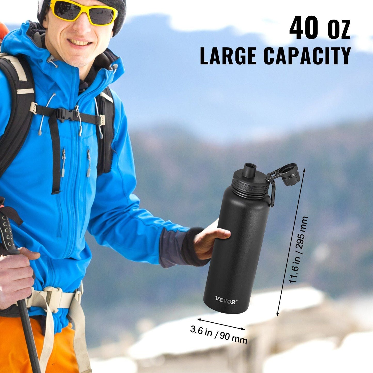 40 Oz tumbler Insulated rambler Stainless Steel with Wide Mouth Lid Black
