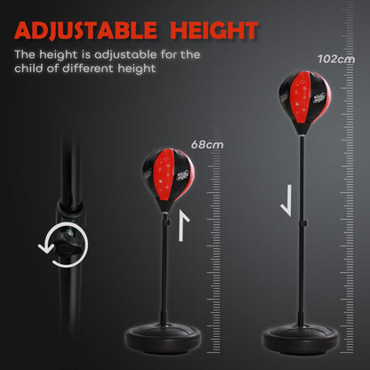 Qaba Punching Bag for Kids, Kids Punching Bag with Stand for 5-10 Years Old, Height Adjustable Kids Boxing Bag with Boxing Gloves, Kids Boxing Set for Boys & Girls, Red