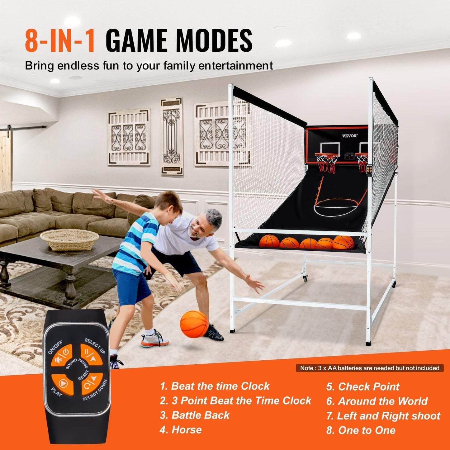 Interactive Dual Player Arcade Basketball Challenge - Home Game with Scoreboard & 8 Modes