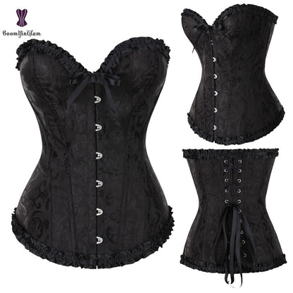 Sexy Women Steampunk Clothing Gothic Plus Size Corsets Lace Up Boned Over bust Bustier Waist trimmer Cincher Body Shaper Corselet S-6XL