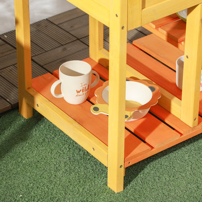 Outsunny Mud Kitchen Outdoor Kitchen Playset for Kids Wooden with Realistic Play Kitchen Toys, Faucet and Sink, Storage Shelves, Gift for Girls and Boys Aged 3-8 Years Old