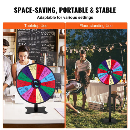 24-inch Prize Wheel, 14 Slots Spinning Wheel, Roulette Wheel with a Dry Erase and 2 Markers, Tabletop or Floor Standing