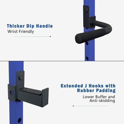 1000 lbs. capacity Blue Multi-functional Power Cage, Home Adjustable Pullup Squat Rack Comprehensive Fitness Barbell Rack