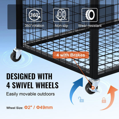 Heavy-Duty Sports Ball Storage Cart with Lockable Basketball Cage and Double Lids