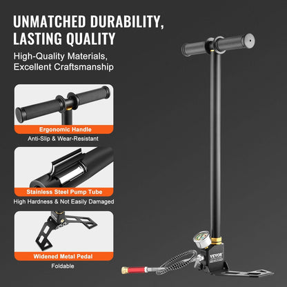 4500PSI High Pressure Airgun Pump for PCP Rifles - 3 Stage Stirrup Pump