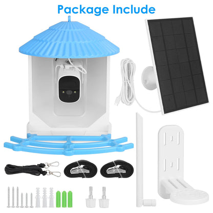 Solar Powered Smart Bird Feeder 2K Bird Watching Camera With PIR Motion AI Birds Species Identify Two-Way Audio Real-Time App Notification Capture Video Gift For Bird Lover