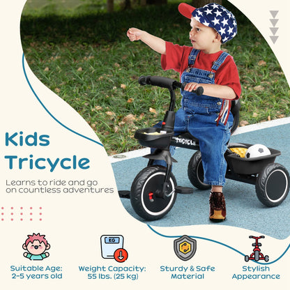 Qaba Tricycle for Toddlers Age 2-5 with Adjustable Seat, Toddler Bike with Storage Baskets for Girls and Boys, Black