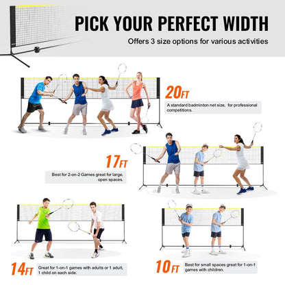 Badminton Net, Height Adjustable Volleyball Net, 17ft Wide Foldable Pickleball Net, Portable Easy Setup Tennis Net Set with Poles, Stand and Carry Bag, for Kids Backyard Game Indoor Outdoor Use