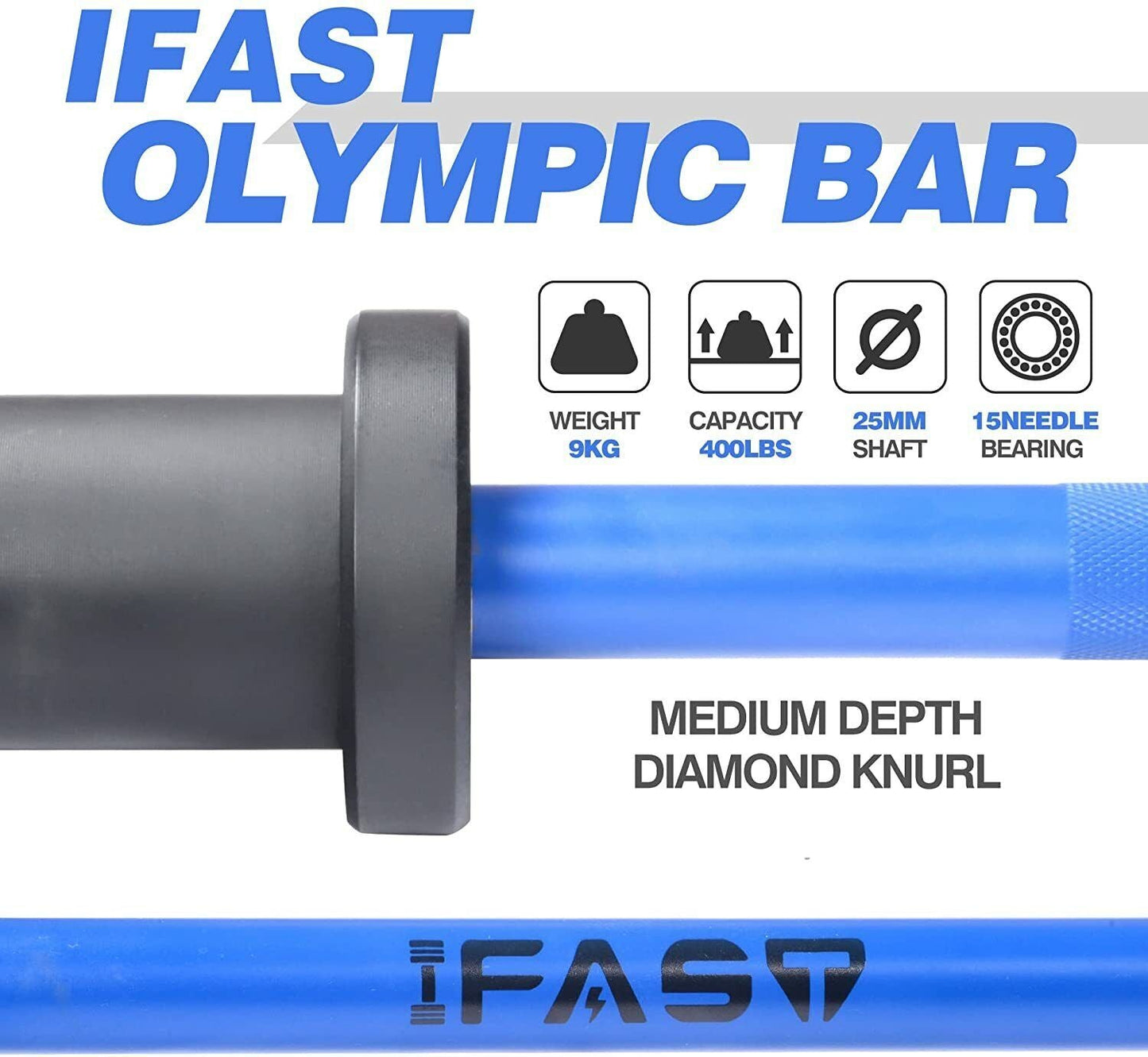 Blue Olympic Barbell Bar, 4Ft Solid Chrome Weight Bar with Bearings, 400Lbs Capacity Weightlifting Bar for Home Gym Workout Strength Training Squat, Suitable for 2-Inch Plates