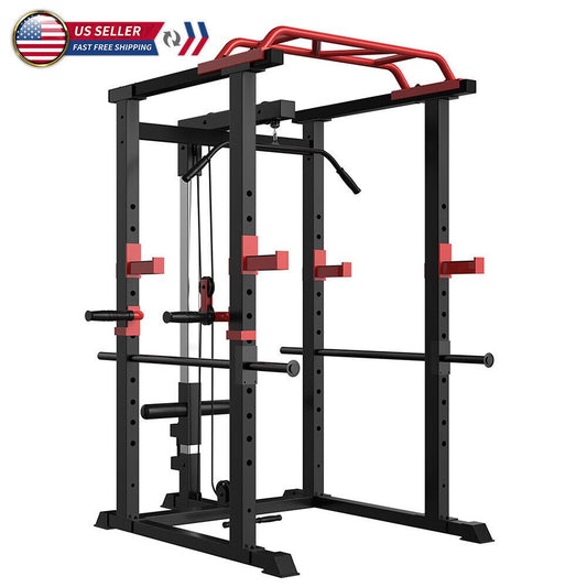 1000Lbs Capacity Multi-functional Power Cage, Home Adjustable Pullup Squat Rack Comprehensive Fitness Barbell Rack