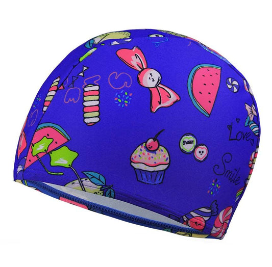Kids Elastic Swim Caps Waterproof Swimming Cap, Blue, 2 Pack Solid Color