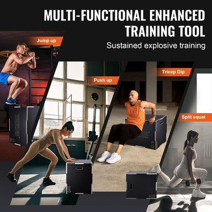 3 in 1 Plyometric Jump Box, 30/24/20 Inch Wooden Plyo Box, Platform & Jumping Agility Box, Anti-Slip Fitness Exercise Step Up Box for Home Gym Training, Conditioning Strength Training, Black