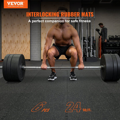 6 PCS 1/2 inch Thick Gym Floor Mats, 24" x 24" EVA Foam & Rubber