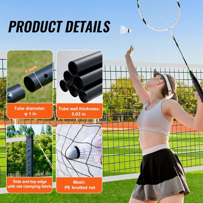 Badminton Net Set, Outdoor Backyard Beach Park Badminton Net, Portable Badminton Equipment Set, Adults Kids Badminton Net with Poles, Carrying Bag, 4 Iron Rackets, and 3 Nylon Shuttlecocks